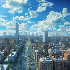 Fototapeta premium Cityscape Aerial View of Modern City with Skyscrapers