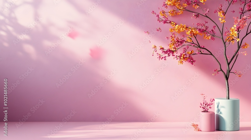 Poster 3d studio scene with pale lavender grey backdrop clear floor and wall with product showcase pedestal