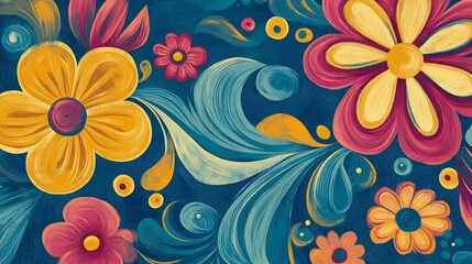 Naklejka premium A painting of a flowery background with a yellow flower in the foreground