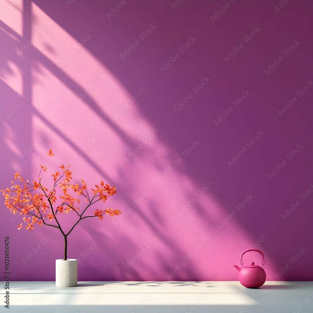 Poster elegant 3d studio space featuring a vibrant purple backdrop bare floor and wall with a product displ