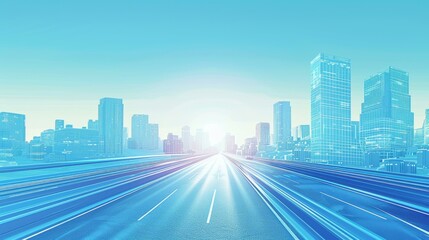 Blue Cityscape with Futuristic Road