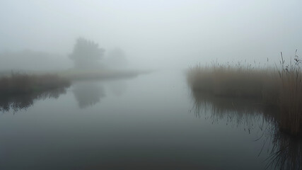 Fototapeta premium fog in the mountains, morning fog landscape sunlight coming through the fog bright sunny nature background
