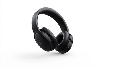 Wireless headphones on a white background sleek black over-ear design modern and minimalist tech accessory. Generative AI