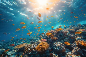 Fototapeta na wymiar thrilling dive great barrier reef vibrant coral underwater formations colorful fish water blue