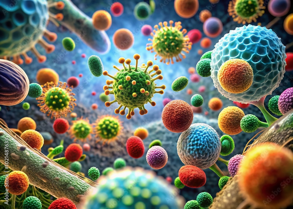 Poster microscopic view of bacteria within a cell highlighting intricate biological interactions and struct