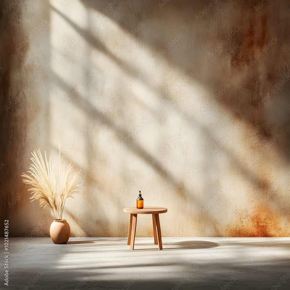 Poster sleek and modern 3d studio setting featuring bare concrete floors and walls a central product displa