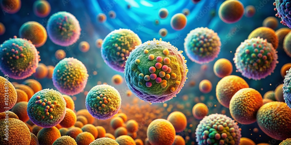 Poster microscopic view of candida yeast cells under a microscope in a laboratory environment