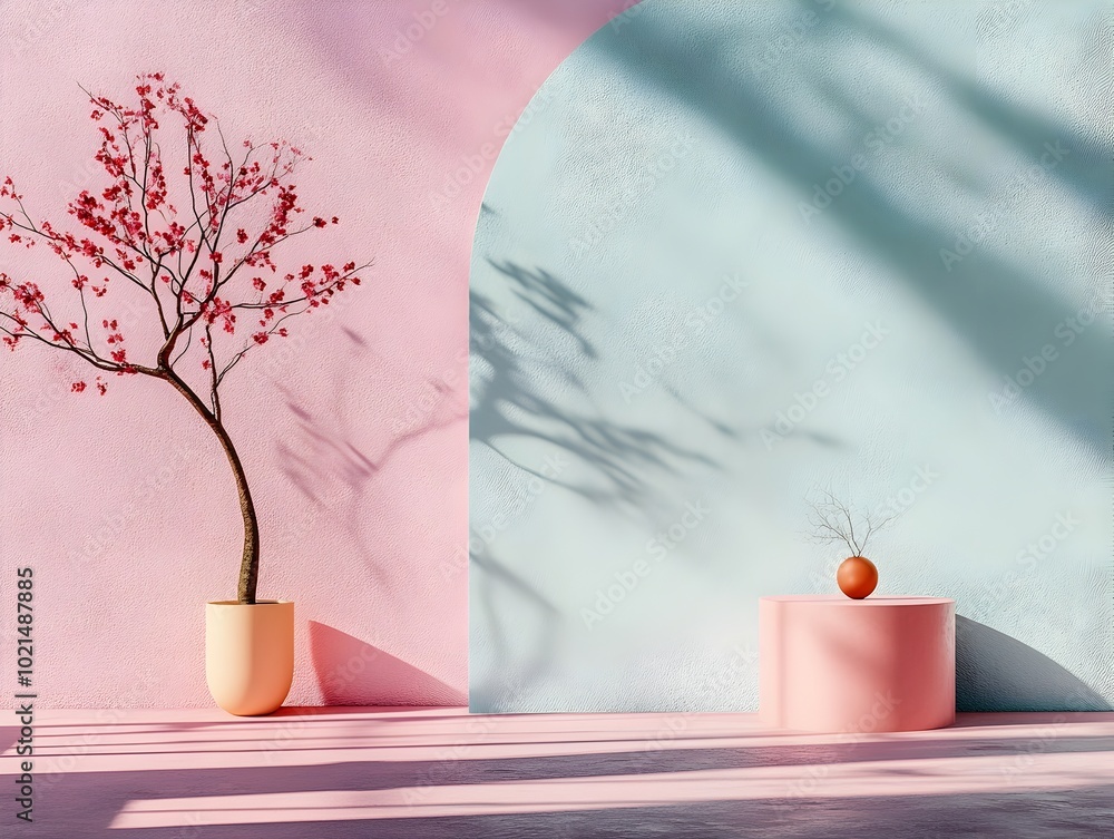 Poster airy and tranquil 3d studio environment featuring a vacant floor and wall space a centrally placed p