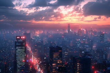 Fototapeta premium Cityscape at Dusk with Vivid Lights