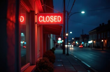 a bright red neon sign with the inscription CLOSED on the window of a store, restaurant or cafe, the inscription closed on a night city establishment