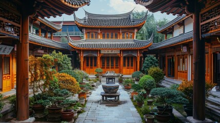 Obraz premium Courtyard with traditional chinese architecture