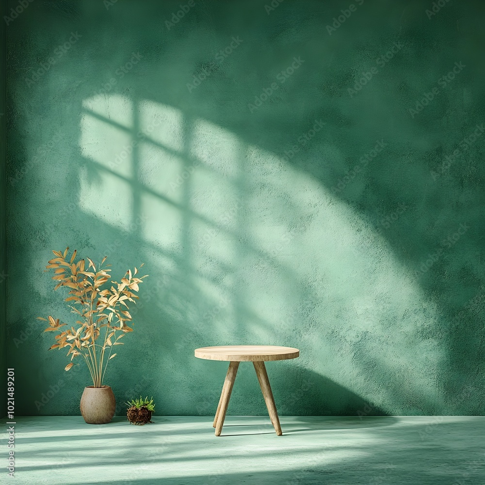 Poster emerald green contemporary 3d studio environment with bare concrete floor and wall product display s