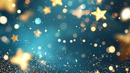 Fototapeta premium A vibrant background filled with golden stars and sparkles on a blue backdrop, perfect for festive designs.