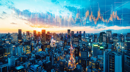 Fototapeta premium City skyline with digital data overlay