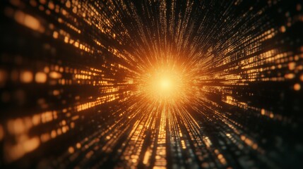 A bright orange light is shining through a black void