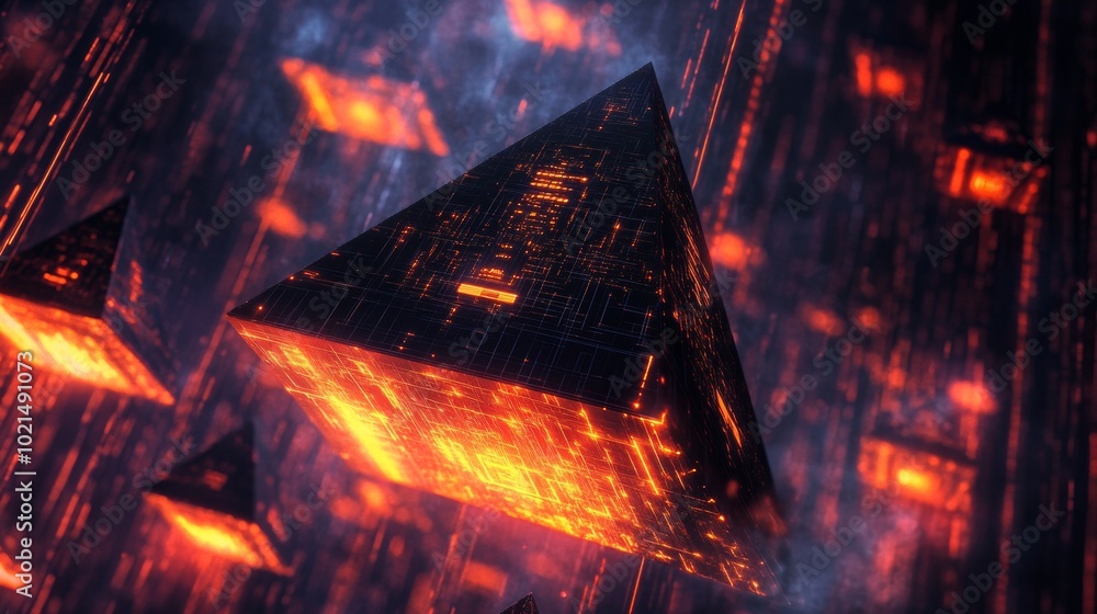 Aufkleber a computer generated image of a pyramid with a red glow