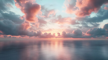 Pink and Blue Sunset Over the Ocean - 3D Illustration