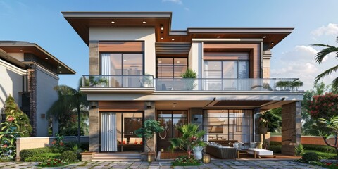 Fototapeta premium Modern Two-Story House Exterior Design