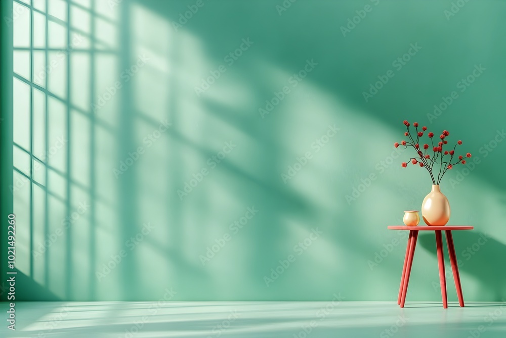 Poster sleek and minimalist 3d interior studio space with an olive green accent wall a clean and empty floo
