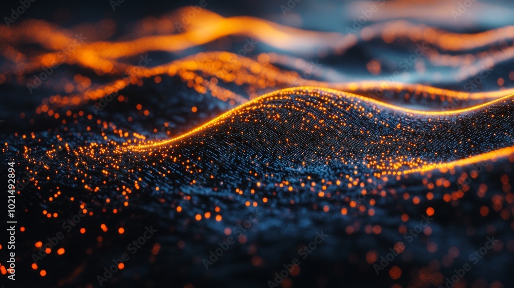 Poster a computer generated image of a black and orange ocean with a lot of sparkles