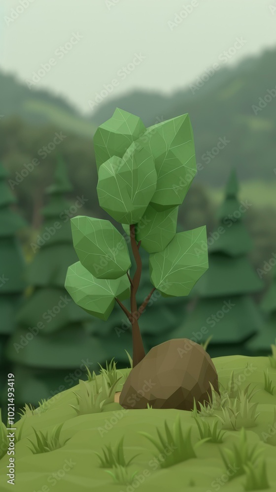 Poster 3d rendering of a low poly tree