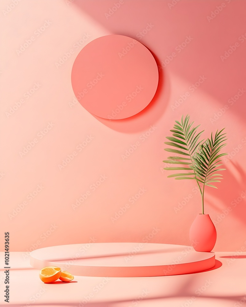 Poster minimalist 3d product photography studio with a mauve colored backdrop empty geometric floor and wal