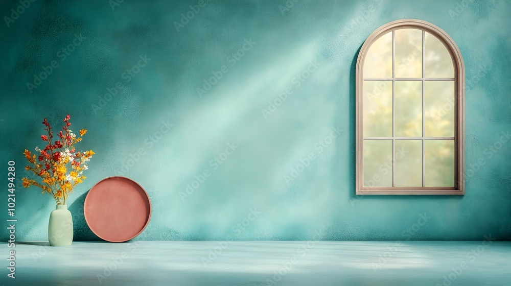 Poster minimalist and modern 3d studio room setting with a dusty blue background an empty floor and wall a 