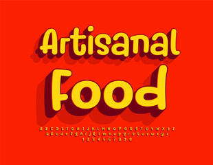 Vector creative advertisement Artisan Food. Artistic 3D Font. Bright handwritten Alphabet Letters and Numbers set.