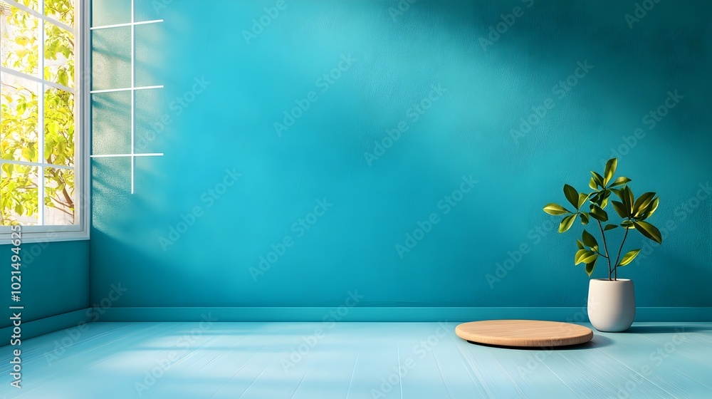 Poster minimalist 3d studio room with indigo background empty floor and wall featuring a product podium sha