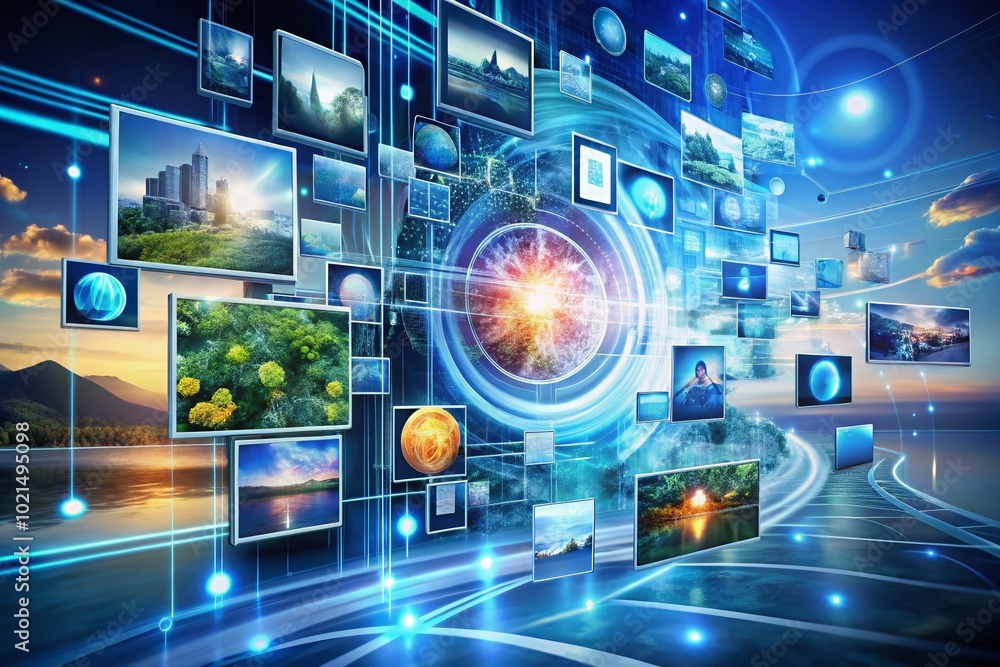 Poster modern technology concepts: abstract backgrounds with digital elements and futuristic designs in mot
