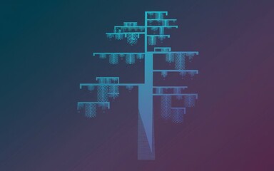 Digital tree art. Abstract tree silhouette with a gradient blue and purple background, representing growth, life, and the interconnectedness of all things.