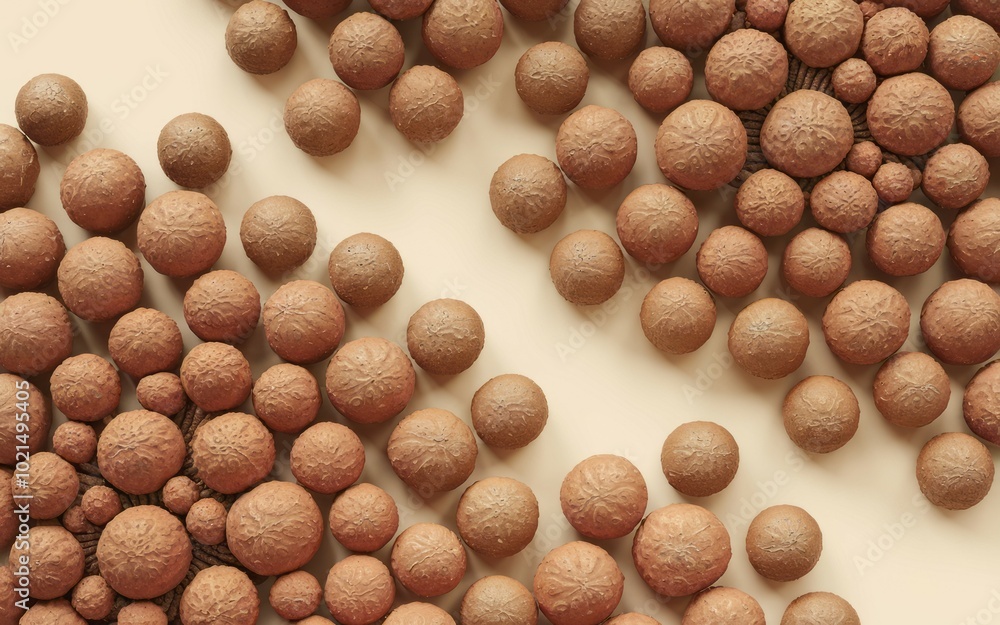 Poster brown sphere pattern. a background with a symmetrical pattern of brown spheres.