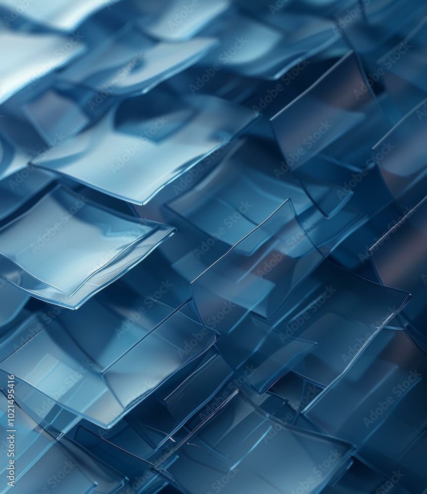 Poster abstract 3d rendering of blue translucent square tiles