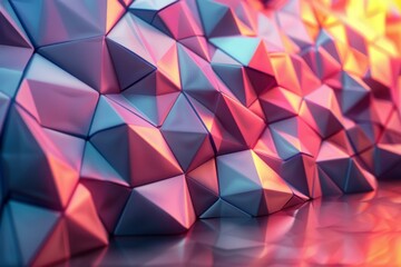 Fototapeta premium Pink, Blue, and Orange 3D Geometric Extruded Polygons With a Reflective Surface
