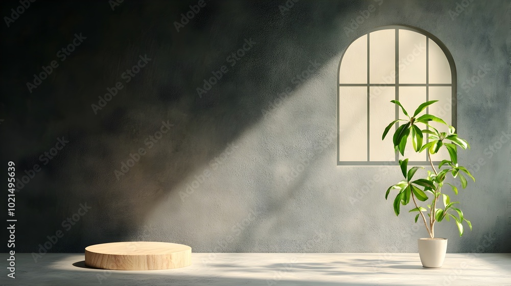 Poster minimalist 3d studio room with black background empty floor and wall featuring a product podium with
