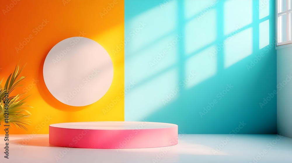 Poster visually stunning 3d studio room setting with a colorful abstract background empty floor and wall a 