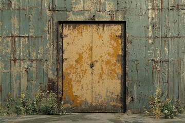Weathered Double Doors in a Decaying Building