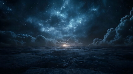 Dark Night Sky with Stars and Clouds Above the Ocean - Illustration