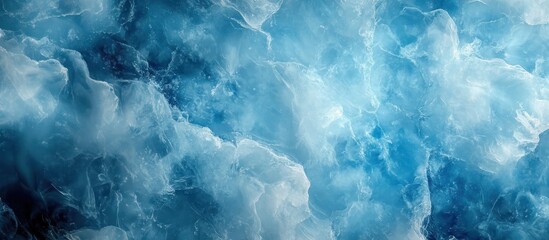 Realistic blue smooth ice texture. Beautiful frozen water wallpaper. Horizontal background for winter web banner design with natural ice surface. Top view