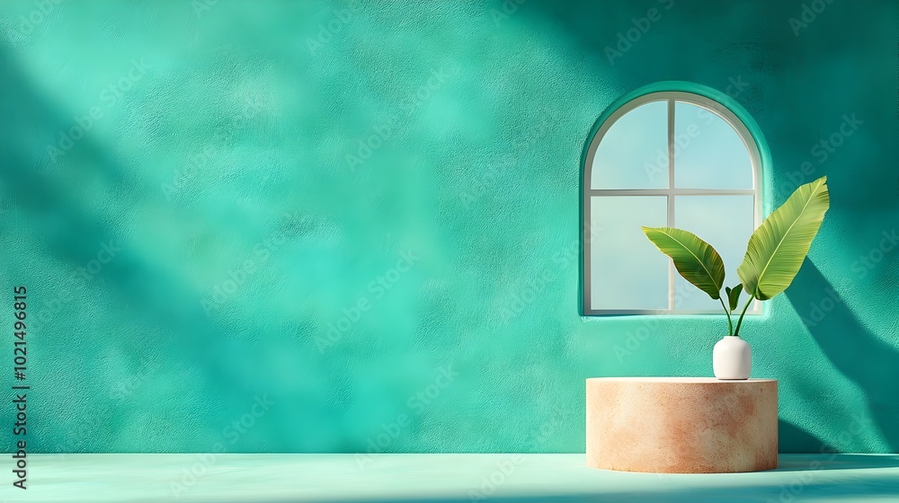 Poster elegant 3d studio room interior with jade green background empty floor and wall product podium displ