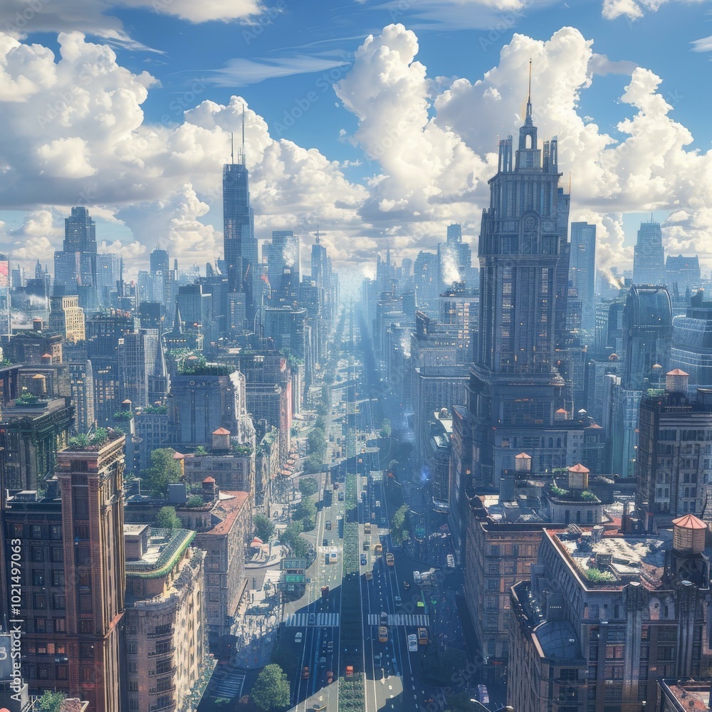 Canvas Prints Futuristic City Skyline Aerial View