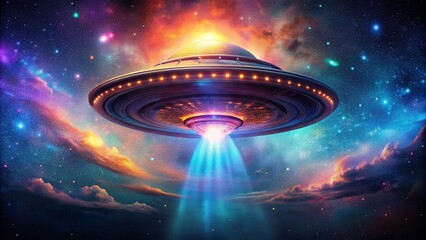 Mysterious Deep Space UFO Illuminating the Cosmic Darkness with a Vibrant Light in the Universe