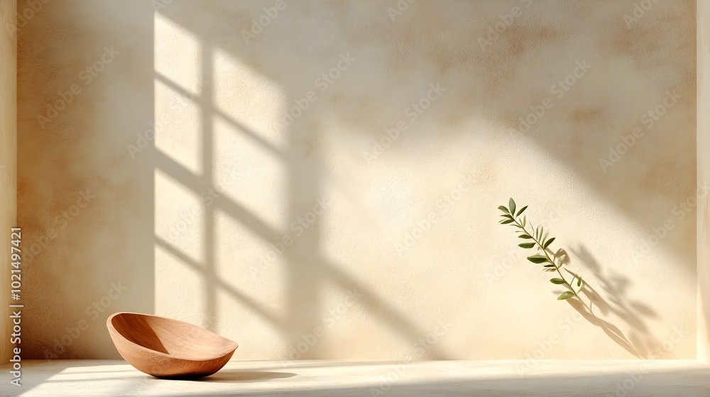 Poster minimalist 3d product studio room with beige backdrop empty floor and wall and a raised podium stand