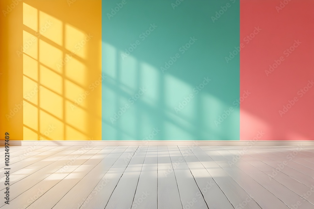 Poster minimalist 3d rendered studio room with a chromatic gradient backdrop empty floor and wall a product