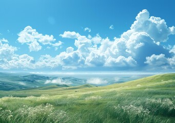 Stunning Mountain Meadow Landscape Under a Sky of Clouds