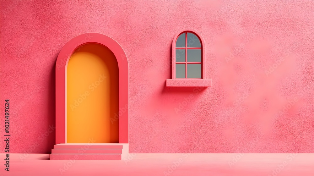 Poster minimalist studio room with a clean contemporary design featuring a dusty rose backdrop an empty flo