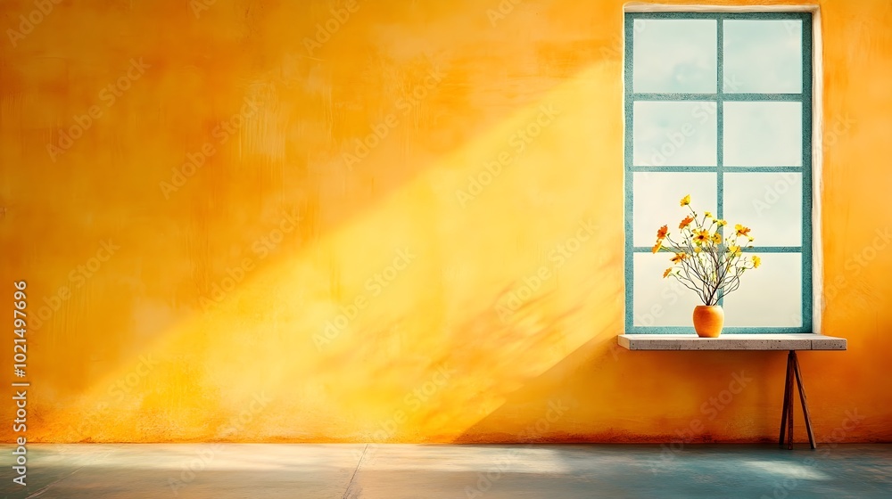 Poster elegant 3d studio room backdrop with ochre background empty floor and wall product podium shadow ove