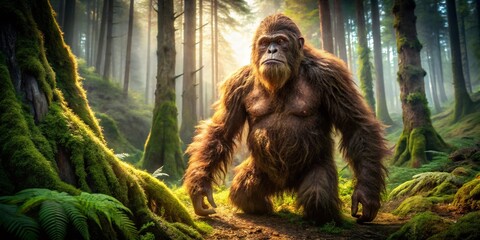 Obraz premium Mysterious Sasquatch Sightings in Enchanted Forests - Captivating Images of Legendary Creatures and Their Environments