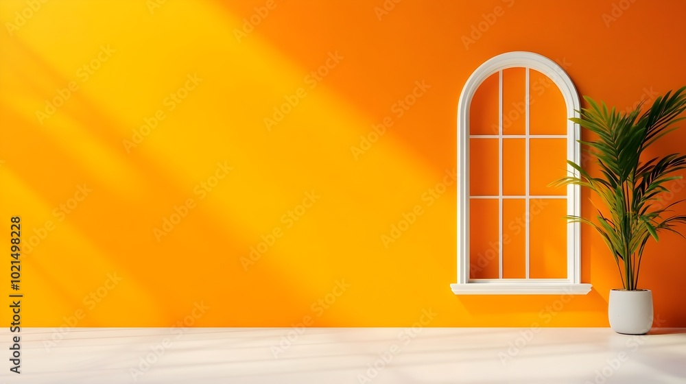 Poster minimalist and modern 3d studio room setting with an orange background empty floor and wall a centra