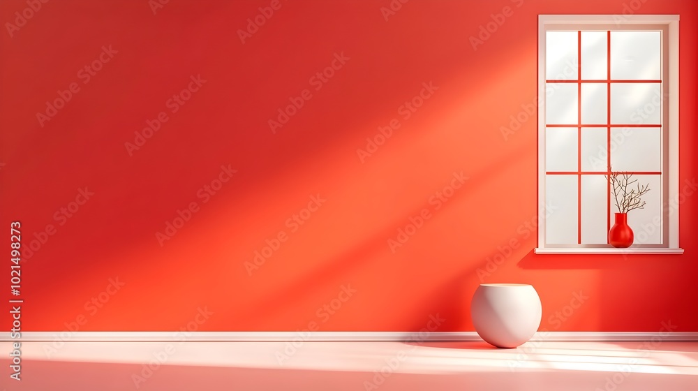 Poster minimalist 3d studio room with red background empty floor and wall with product podium shadow overla
